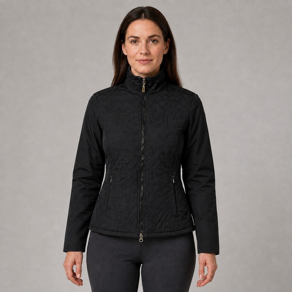 Lucy Womens S Black Quilted Fleece Lined Full Zip Lightweight Jacket